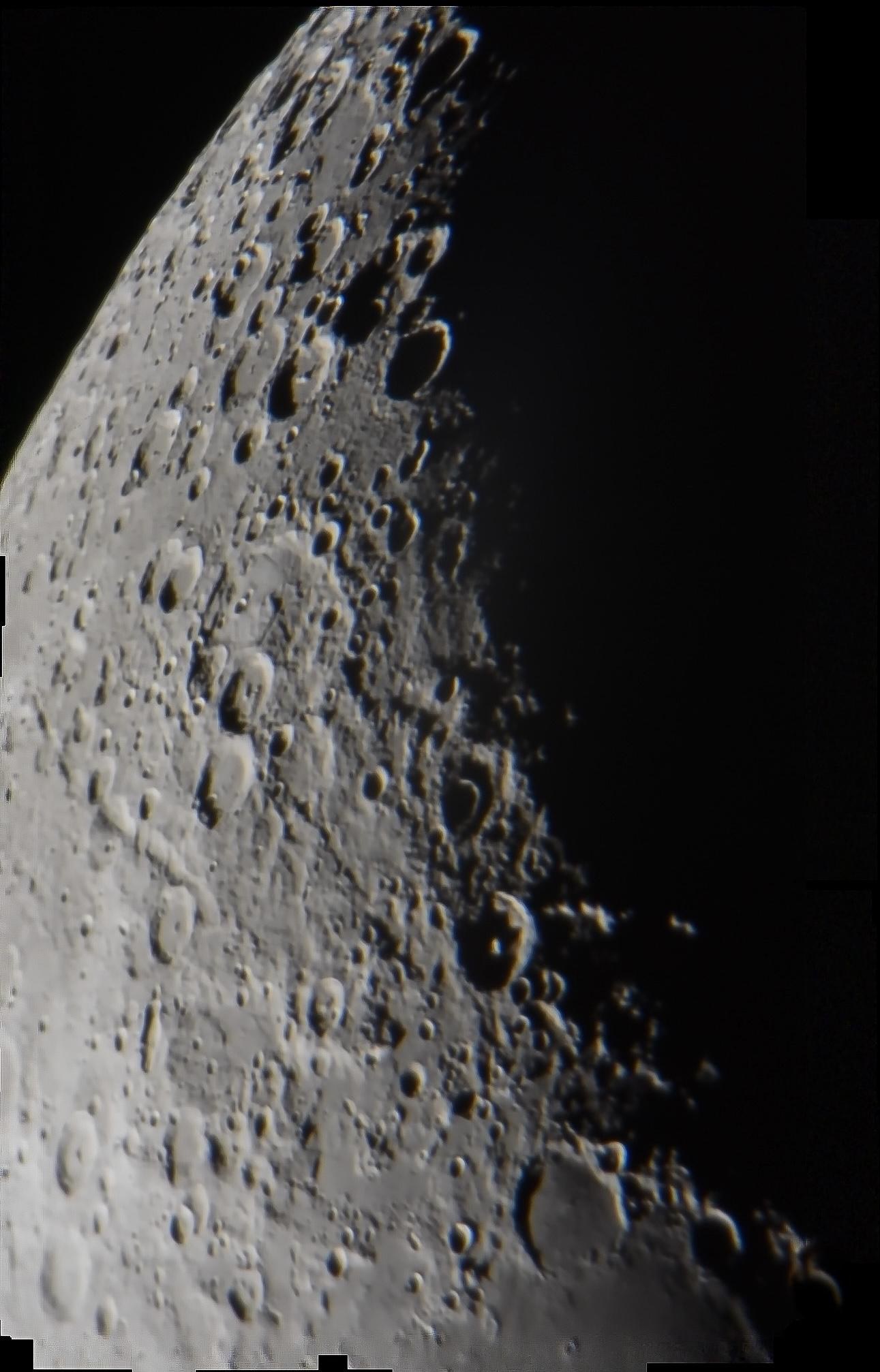 Craters along the terminator of a gibbous moon