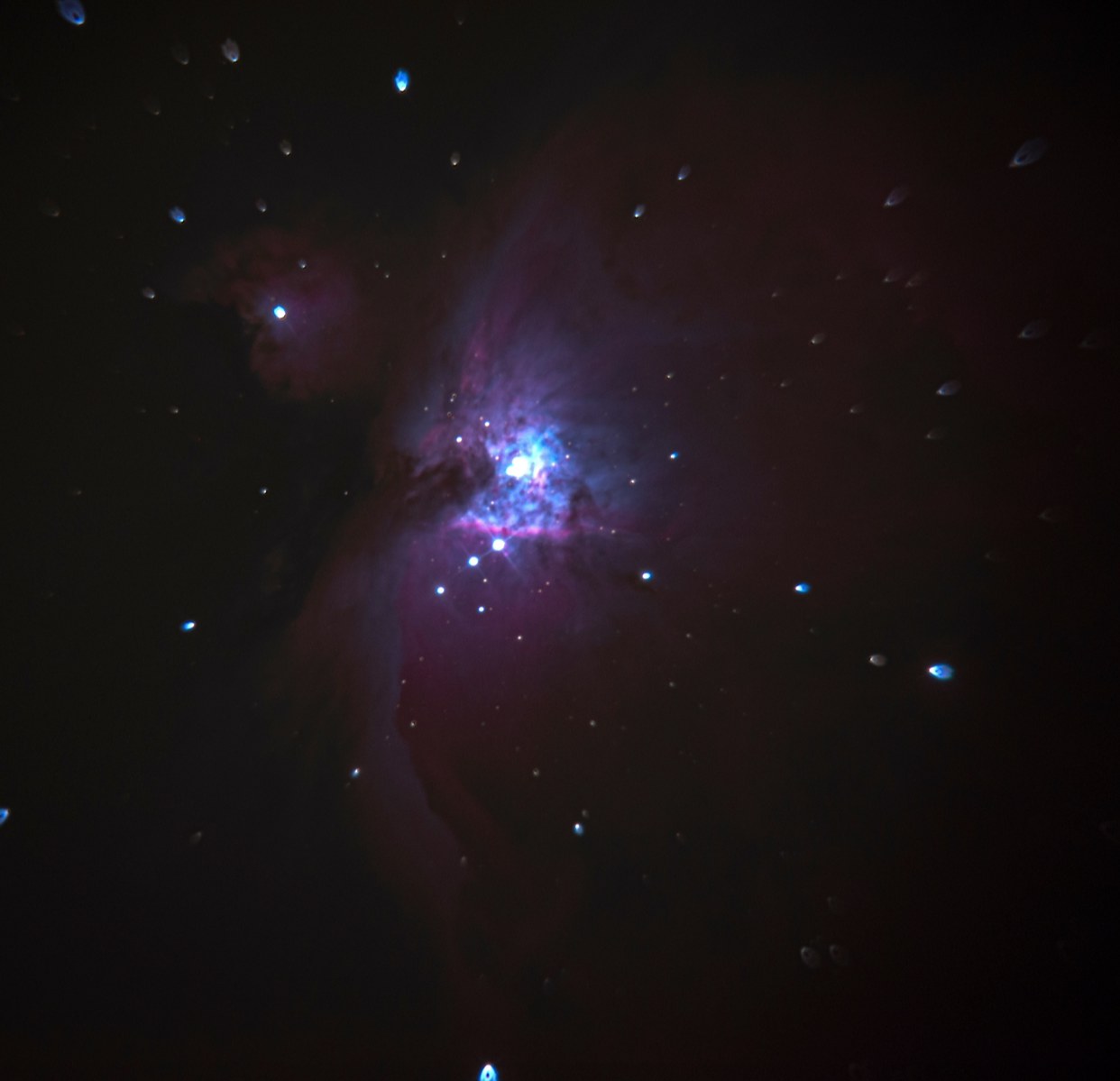 The Orion Nebula in pink, purple and blue